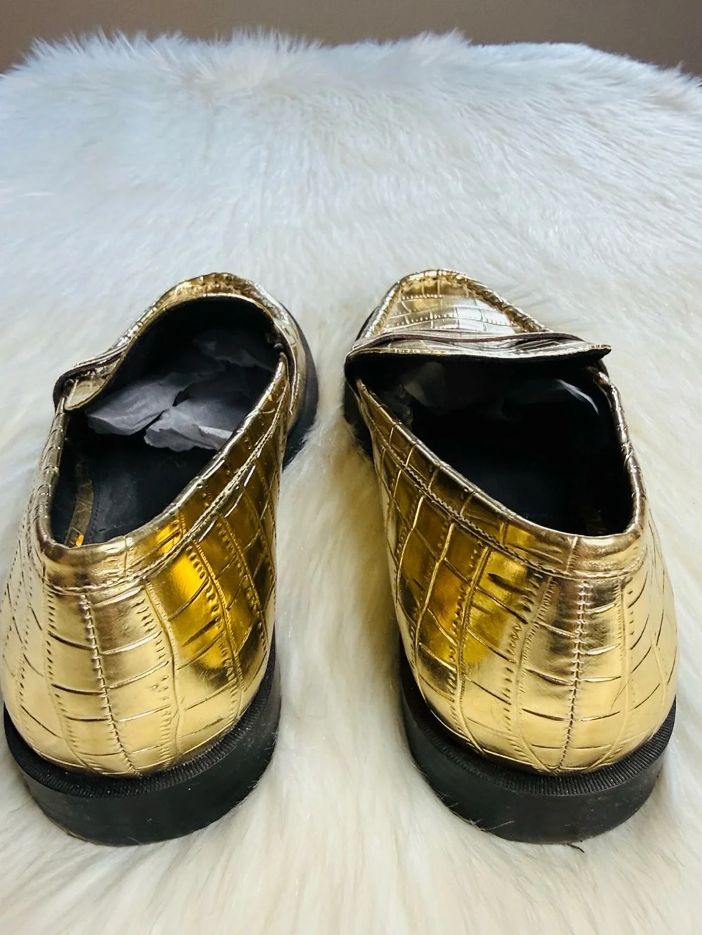 Zara Gold Metallic Croc Embossed Loafers
